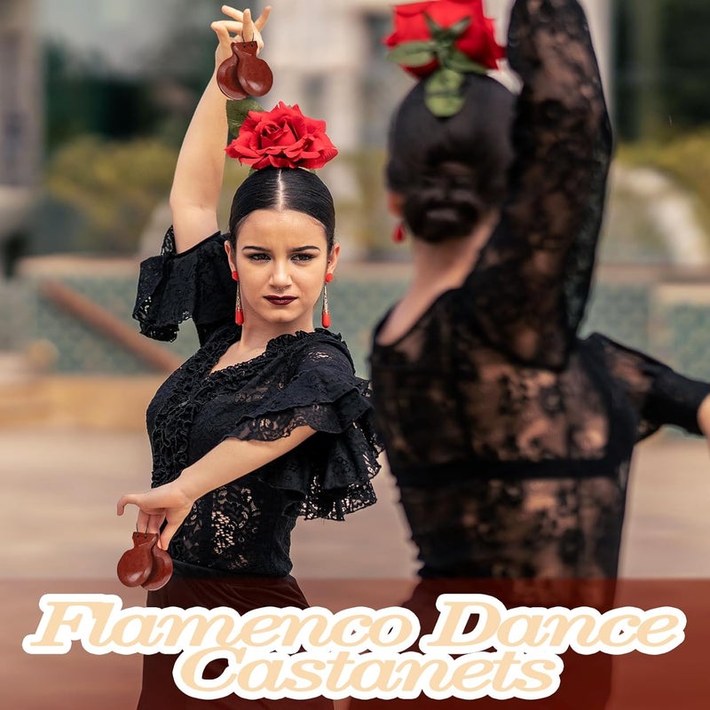 Fiada 8 Pcs Spanish Castanets Musical Instrument Flamenco Castanets with String Traditional Wood Hand Percussion for Adults Beginners Spain Souvenir Gift, 4 Colors - Image 5